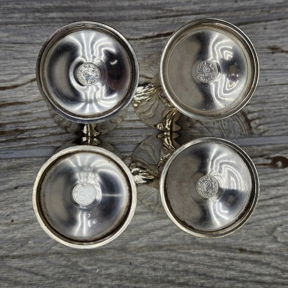 Roma SL Madrid Spain Silver Plated Cordial Goblets Set of 4 Grapevine Stem 3.5